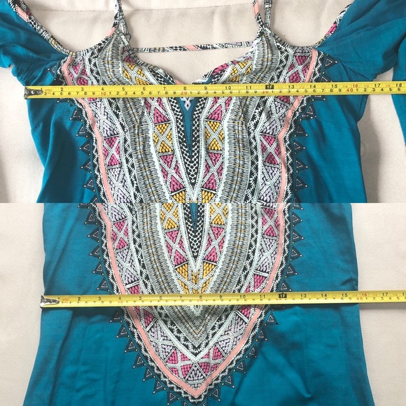 Xhiliration Teal Mosiac Boho Dress - Picture 13 of 15